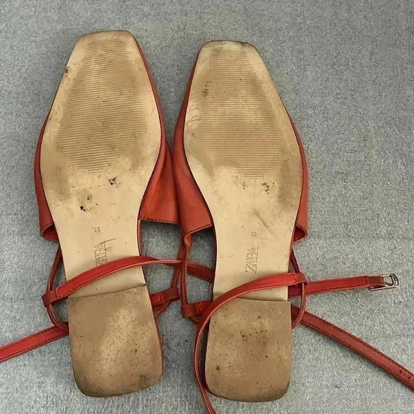 [38/7]Zara Burnt Orange red Slingback Genuine Leather 1508/610 flats Mule Sandal - Picture 6 of 6